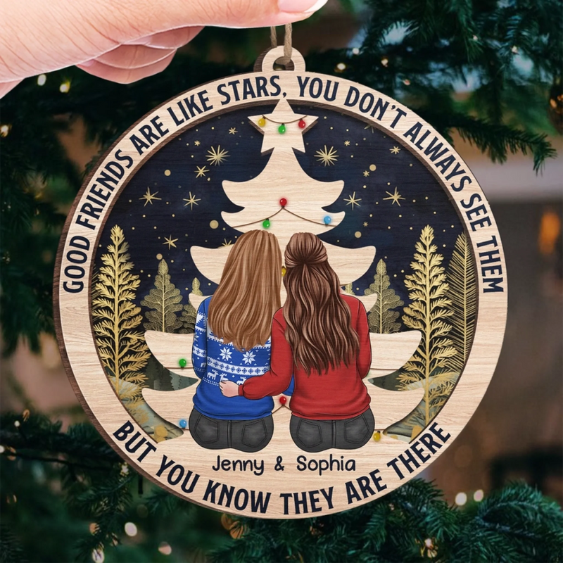 Custom Wood Ornament - Personalized Best Friend Christmas Birthday Gifts For Women, Besties, Sisters, BFF - Through Laughter And Tears