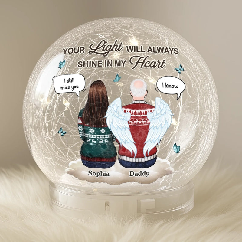 Custom Crackle Glass LED Ball - Personalized Christmas Memorial Sympathy Gifts For Loss Of Mom, Dad - Your Love Still Lights My Way