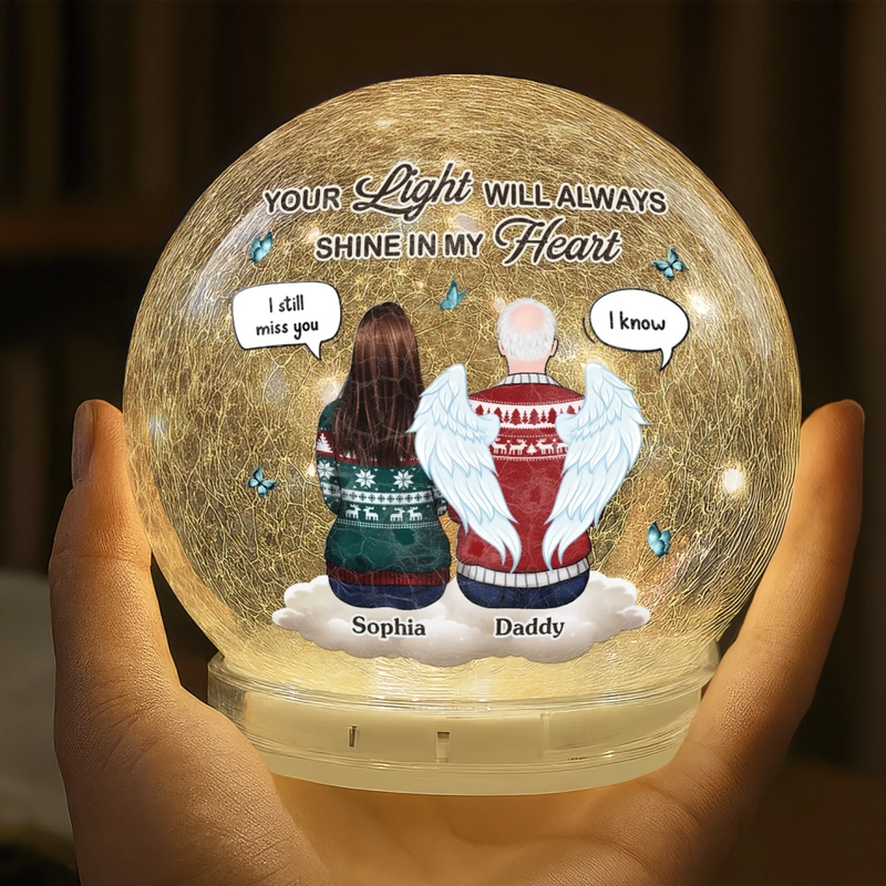 Custom Crackle Glass LED Ball - Personalized Christmas Memorial Sympathy Gifts For Loss Of Mom, Dad - Your Love Still Lights My Way
