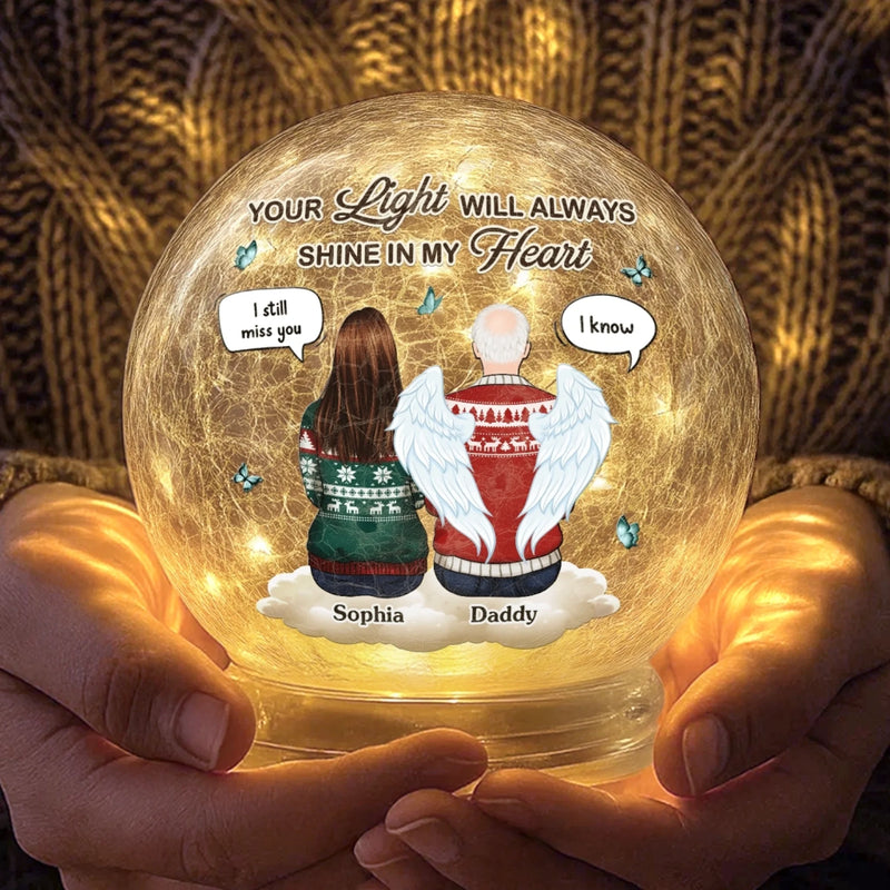 Custom Crackle Glass LED Ball - Personalized Christmas Memorial Sympathy Gifts For Loss Of Mom, Dad - Your Love Still Lights My Way