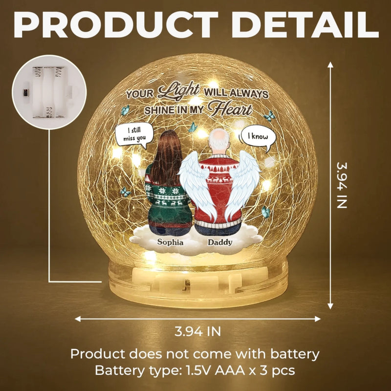 Custom Crackle Glass LED Ball - Personalized Christmas Memorial Sympathy Gifts For Loss Of Mom, Dad - Your Love Still Lights My Way