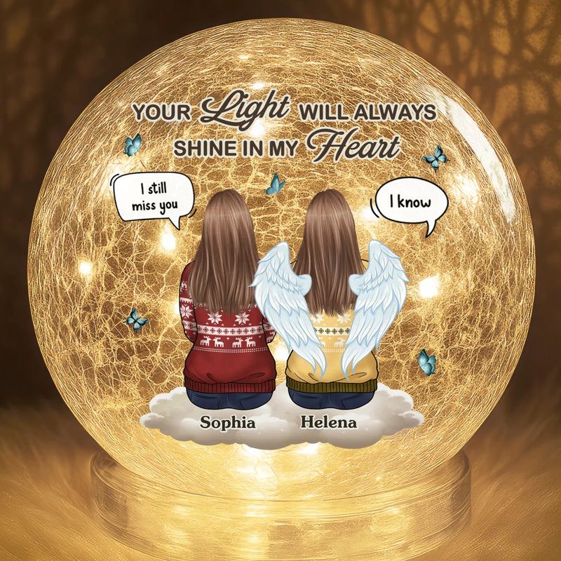 Custom Crackle Glass LED Ball - Personalized Christmas Memorial Sympathy Gifts For Loss Of Mom, Dad - Your Love Still Lights My Way