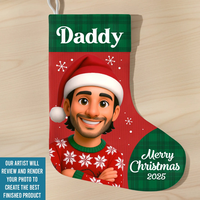 Custom Photo Christmas Stocking - Personalized Christmas Birthday Gifts For Mom, Dad, Brother, Sister, Kids - Official Members Of Team Santa