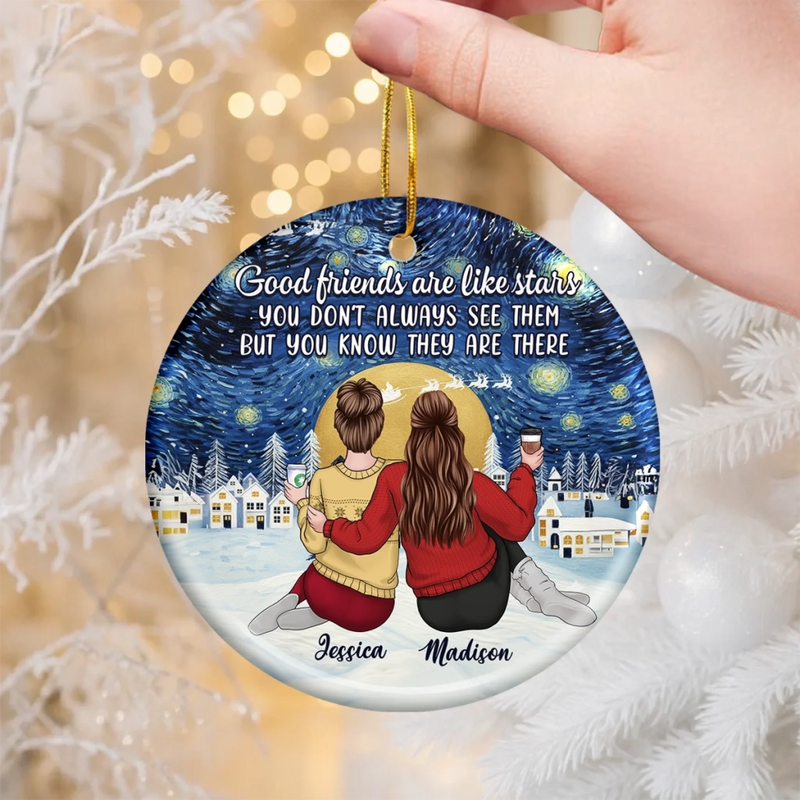 Custom Starry Night Ceramic Ornament - Personalized Best Friend Christmas Birthday Gifts For Women, Besties, Sisters, BFF - Our Bond Our Joy