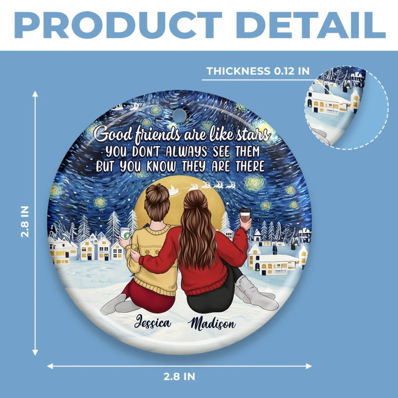 Custom Starry Night Ceramic Ornament - Personalized Best Friend Christmas Birthday Gifts For Women, Besties, Sisters, BFF - Our Bond Our Joy