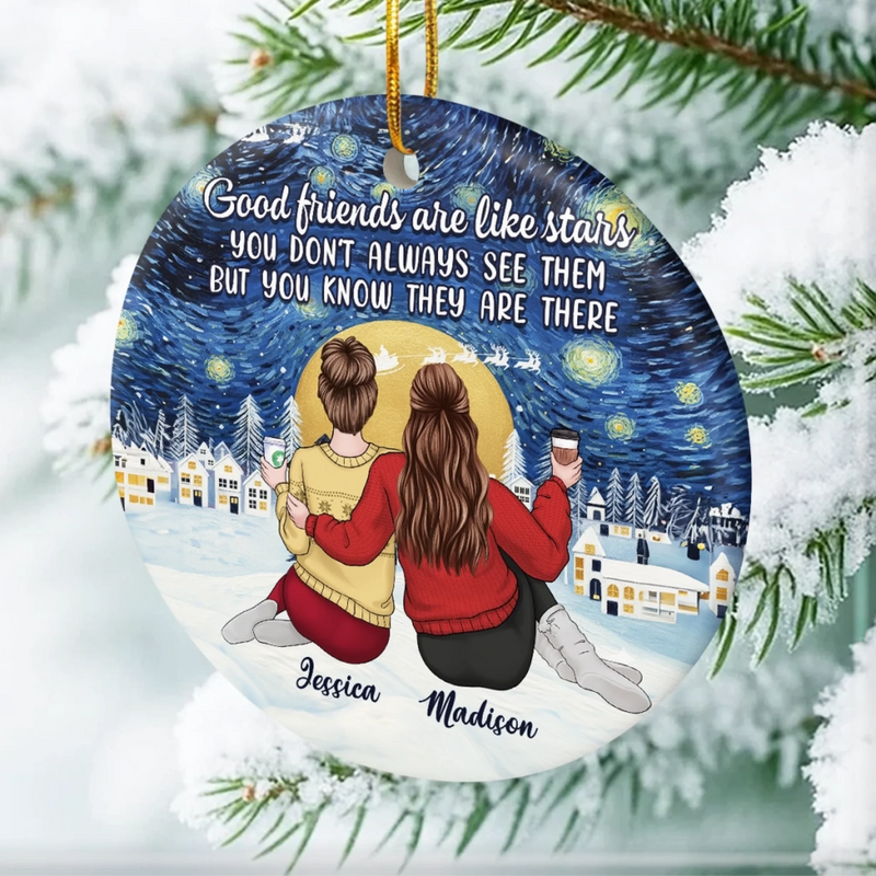Custom Starry Night Ceramic Ornament - Personalized Best Friend Christmas Birthday Gifts For Women, Besties, Sisters, BFF - Our Bond Our Joy