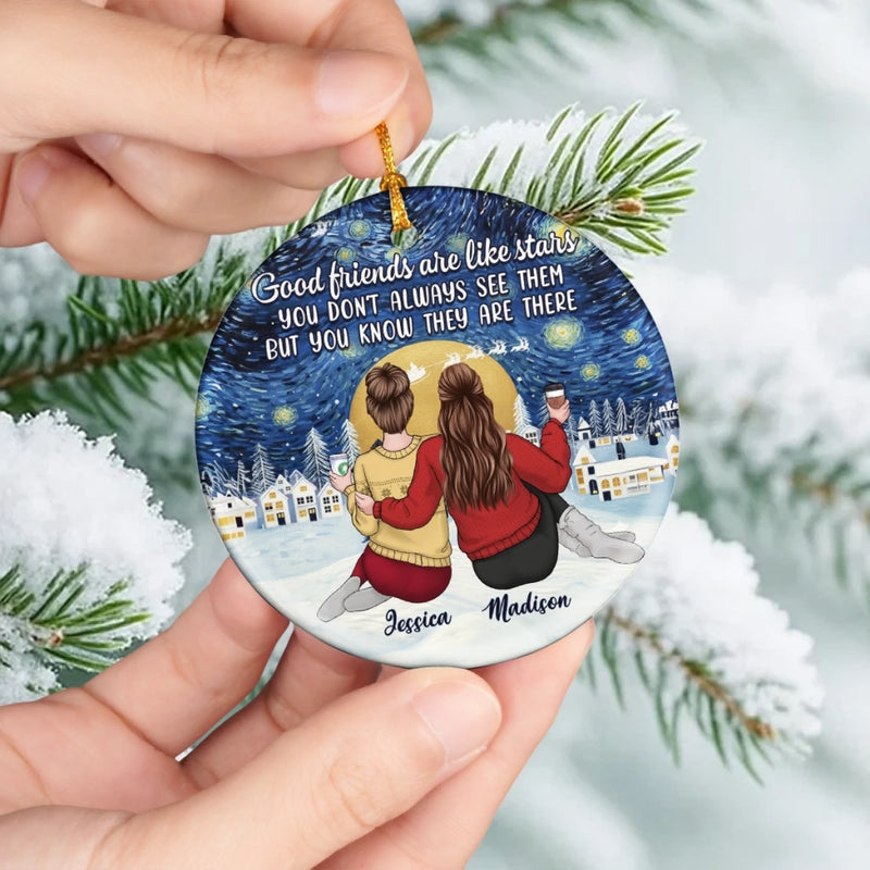 Custom Starry Night Ceramic Ornament - Personalized Best Friend Christmas Birthday Gifts For Women, Besties, Sisters, BFF - Our Bond Our Joy
