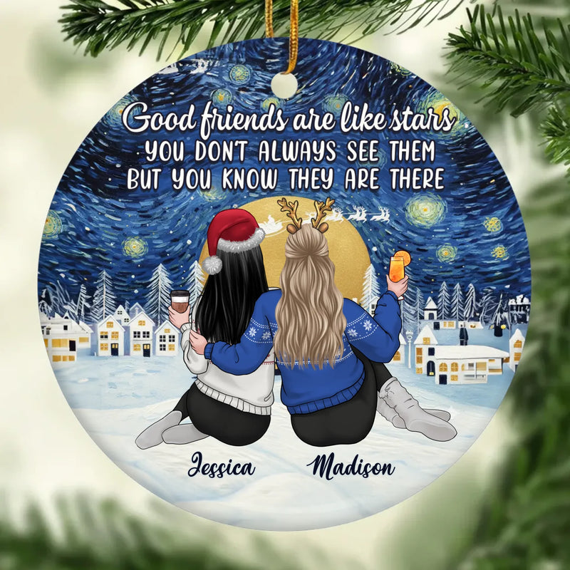Custom Starry Night Ceramic Ornament - Personalized Best Friend Christmas Birthday Gifts For Women, Besties, Sisters, BFF - Our Bond Our Joy