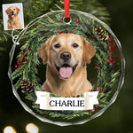Custom Photo Circle Glass Ornament - Personalized Pet Christmas Memorial Sympathy Gifts For Dogs, Cats - Forever Loved Never Forgotten