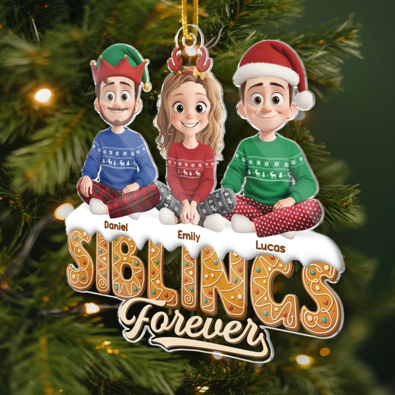 Custom Acrylic Ornament - Personalized Christmas Birthday Gifts For Mom, Dad, Brother, Sister, Kids - Forever Stuck With Each Other