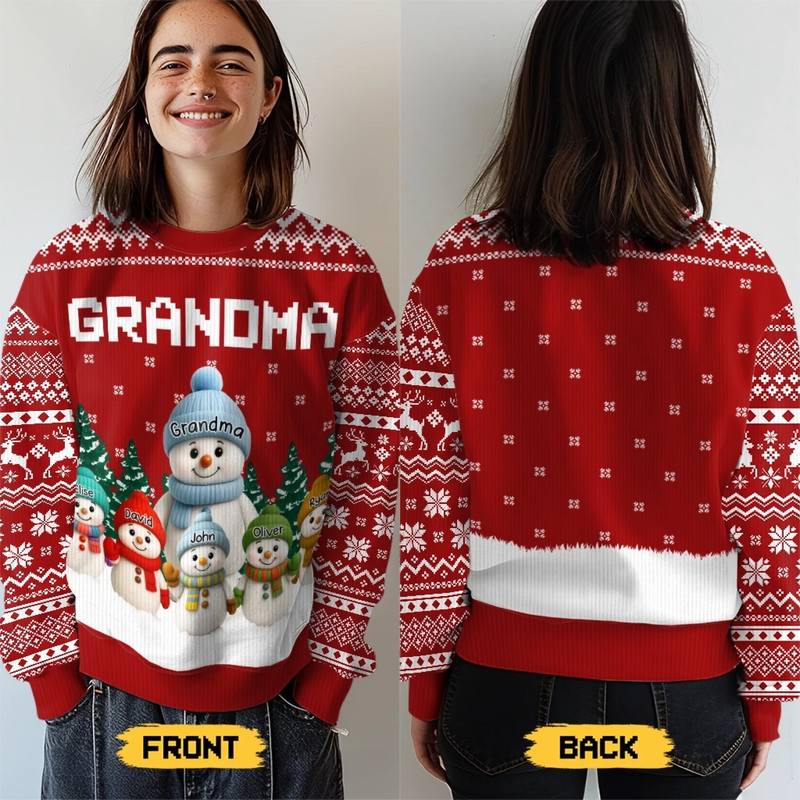 Custom Snowman Unisex Ugly Sweatshirt - Personalized Christmas Birthday Gifts For Mom, Grandma - Christmas Wonder Glows In Every Smile