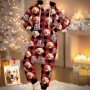 Custom Photo Adult Onesie - Personalized Christmas Birthday Gifts For Dog Cat Lovers, Dog Dad And Mom, Cat Owners - Just Me And My Furry Therapist