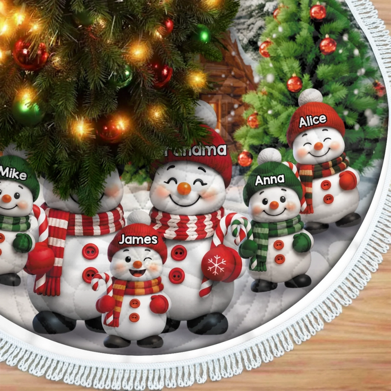 Custom Snowman Tree Skirt - Personalized Christmas Birthday Gifts For Grandma, Grandpa, Grandparents - Love Wrapped In Holiday Magic