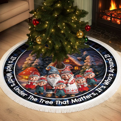 Custom Gnome Tree Skirt - Personalized Christmas Birthday Gifts For Grandma, Grandpa, Grandparents - Hearts Gather Warm This Christmas