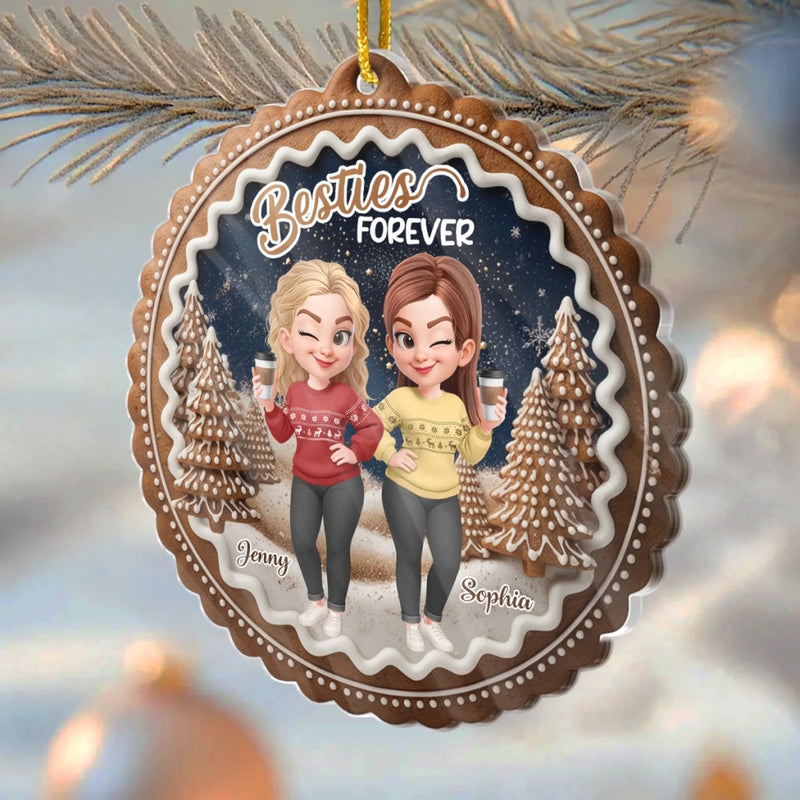 Custom Besties Forever Acrylic Ornament - Personalized Best Friend Christmas Birthday Gifts For Women, Besties, Sisters, BFF - Different Roots Same Soul