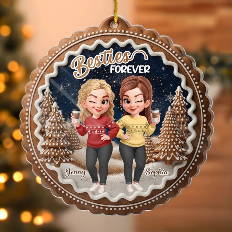 Custom Besties Forever Acrylic Ornament - Personalized Best Friend Christmas Birthday Gifts For Women, Besties, Sisters, BFF - Different Roots Same Soul
