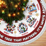 Custom Snowman Tree Skirt - Personalized Christmas Birthday Gifts For Mom, Dad, Brother, Sister, Kids - Hugs Beneath The Tree