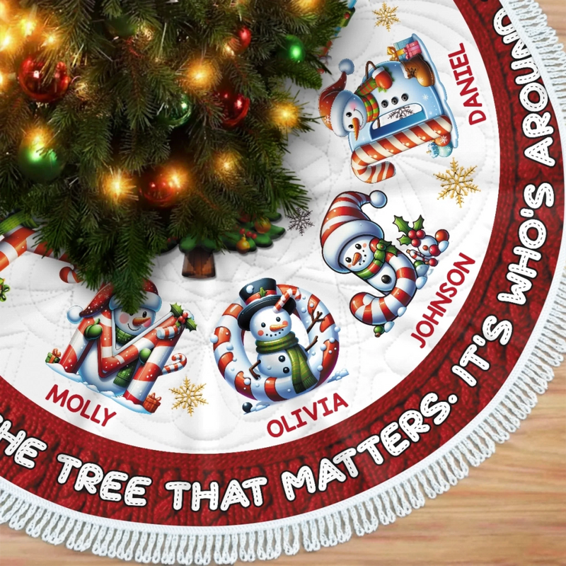 Custom Snowman Tree Skirt - Personalized Christmas Birthday Gifts For Mom, Dad, Brother, Sister, Kids - Hugs Beneath The Tree