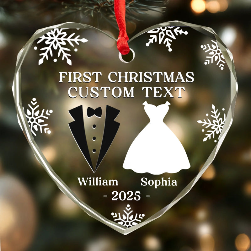 Custom Heart Glass Ornament - New Arrival, Personalized Anniversary Christmas Wedding Gifts For Husband And Wife, Him And Her - Our First Christmas As Husband And Wife AMZ