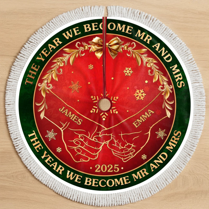 Custom First Christmas Tree Skirt - Personalized Anniversary Christmas Wedding Gifts For Husband And Wife, Him And Her - Warm Hearts One Winter Night
