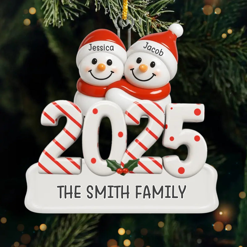 Custom Snowman Family Acrylic Ornament - Personalized Christmas Birthday Gifts For Mom, Dad, Kids - Hugs In The Snow