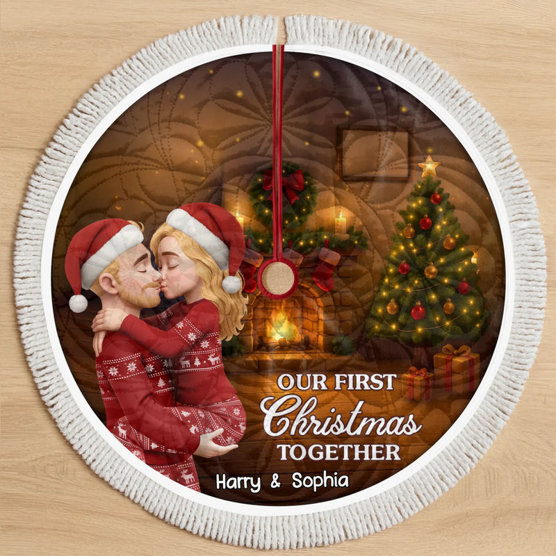 Custom First Christmas Tree Skirt - Personalized Anniversary Christmas Wedding Gifts For Husband And Wife, Him And Her - Our Love Glows Like Christmas Lights
