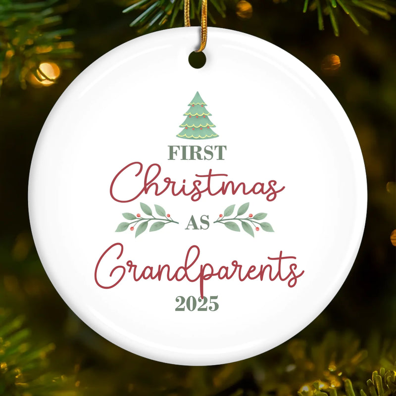 Custom Baby's First Christmas Grandparents Ceramic Ornament - Personalized Christmas Birthday Gifts For First Time Grandparents, Future Grandpa and Grandma, Family - Christmas Crew Got Cuter