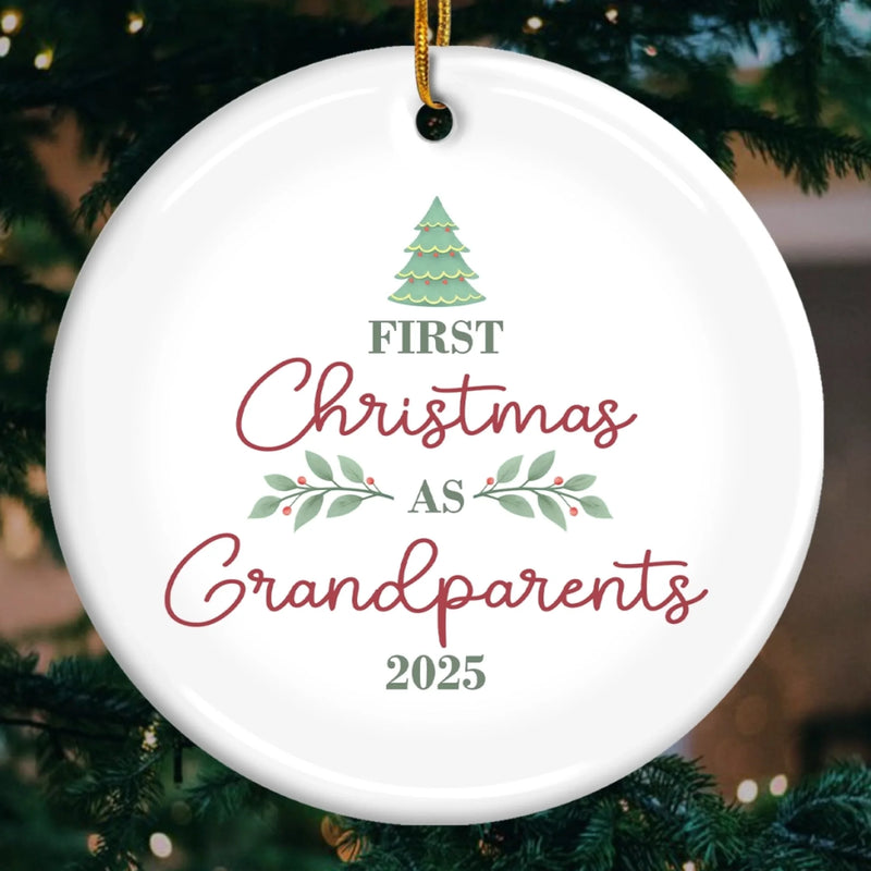 Custom Baby's First Christmas Grandparents Ceramic Ornament - Personalized Christmas Birthday Gifts For First Time Grandparents, Future Grandpa and Grandma, Family - Christmas Crew Got Cuter