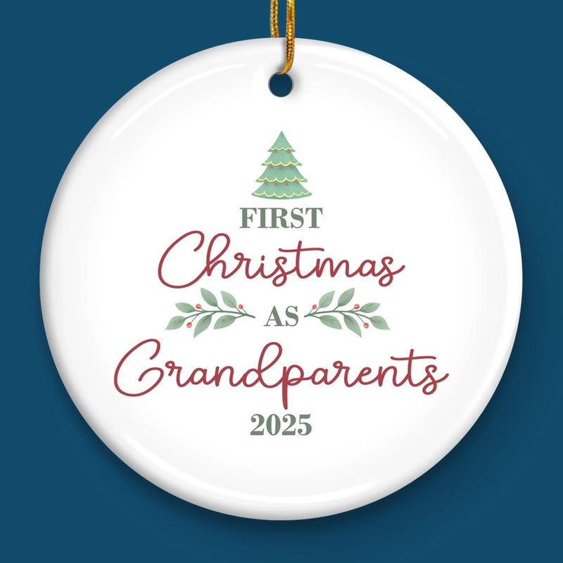 Custom Baby's First Christmas Grandparents Ceramic Ornament - Personalized Christmas Birthday Gifts For First Time Grandparents, Future Grandpa and Grandma, Family - Christmas Crew Got Cuter