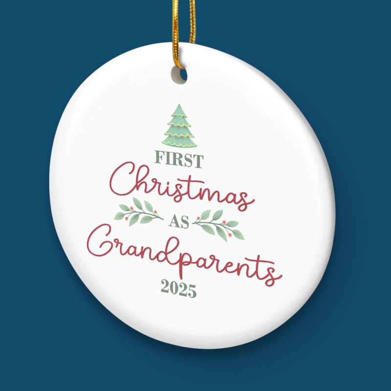 Custom Baby's First Christmas Grandparents Ceramic Ornament - Personalized Christmas Birthday Gifts For First Time Grandparents, Future Grandpa and Grandma, Family - Christmas Crew Got Cuter
