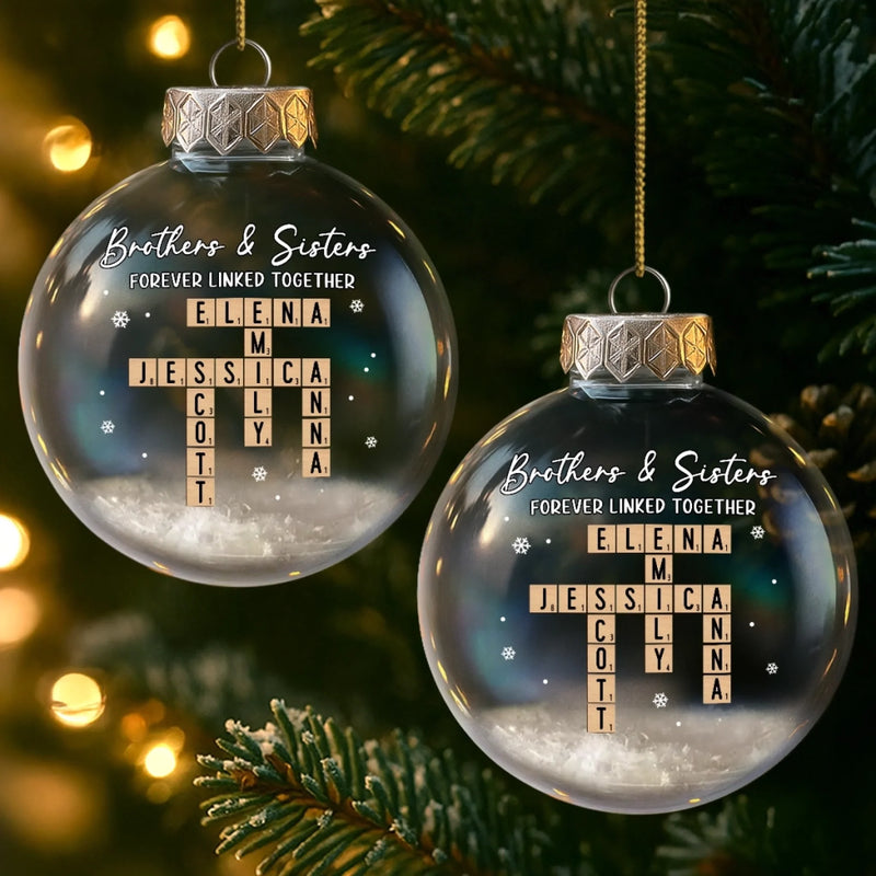 Custom Scrabble Snow-Filled Ball Ornament - Personalized Christmas Birthday Gifts For Brother, Sister - Love Wrapped Beneath
