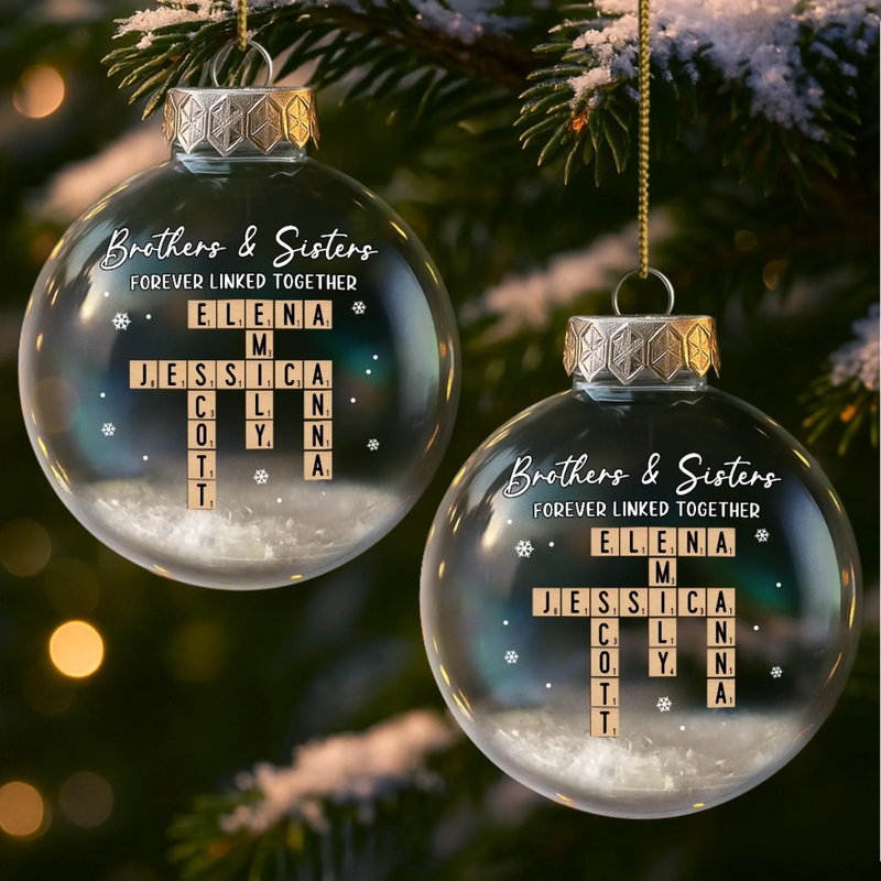 Custom Scrabble Snow-Filled Ball Ornament - Personalized Christmas Birthday Gifts For Brother, Sister - Love Wrapped Beneath