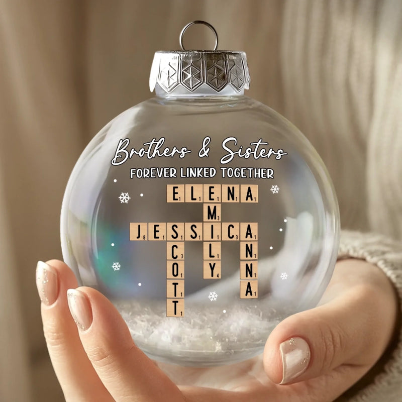 Custom Scrabble Snow-Filled Ball Ornament - Personalized Christmas Birthday Gifts For Brother, Sister - Love Wrapped Beneath