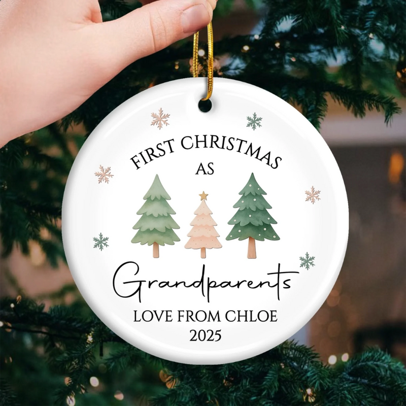 Custom Baby's First Christmas Grandparents Ceramic Ornament - Personalized Christmas Birthday Gifts For First Time Grandparents, Future Grandpa and Grandma, Family - Promoted To Grandparents