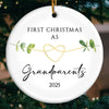 Custom Baby's First Christmas Grandparents Ceramic Ornament - Personalized Christmas Birthday Gifts For First Time Grandparents, Future Grandpa and Grandma, Family - Grandbaby’s First Christmas Joy