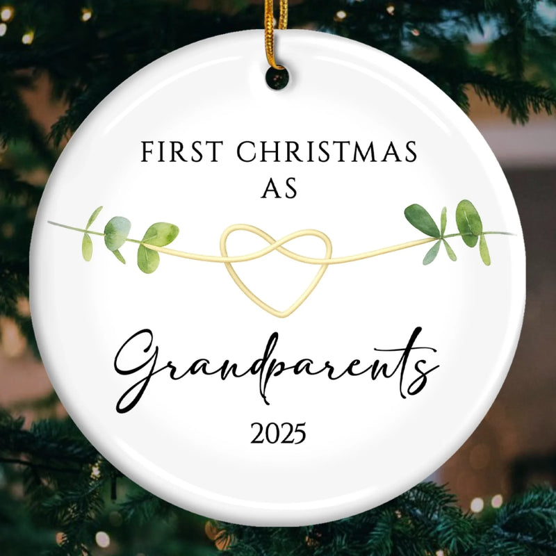 Custom Baby's First Christmas Grandparents Ceramic Ornament - Personalized Christmas Birthday Gifts For First Time Grandparents, Future Grandpa and Grandma, Family - Grandbaby’s First Christmas Joy
