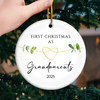 Custom Baby's First Christmas Grandparents Ceramic Ornament - Personalized Christmas Birthday Gifts For First Time Grandparents, Future Grandpa and Grandma, Family - Grandbaby’s First Christmas Joy