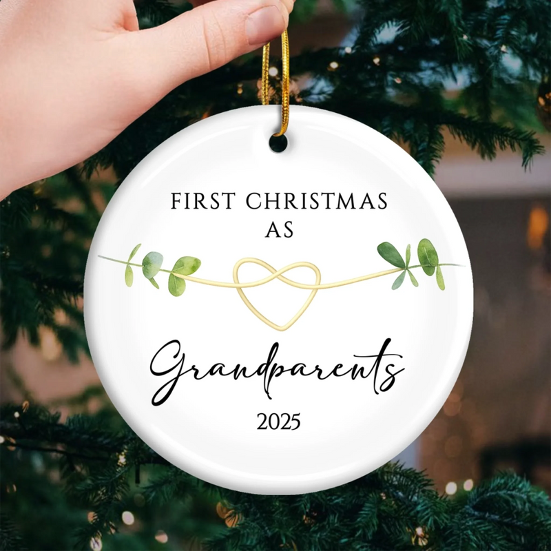 Custom Baby's First Christmas Grandparents Ceramic Ornament - Personalized Christmas Birthday Gifts For First Time Grandparents, Future Grandpa and Grandma, Family - Grandbaby’s First Christmas Joy