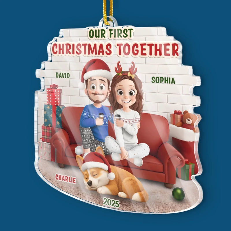 Custom First Christmas Acrylic Ornament - Personalized Anniversary Christmas Wedding Gifts For Husband And Wife, Dog Dad And Mom - Pawfect Match, Confirmed By Santa