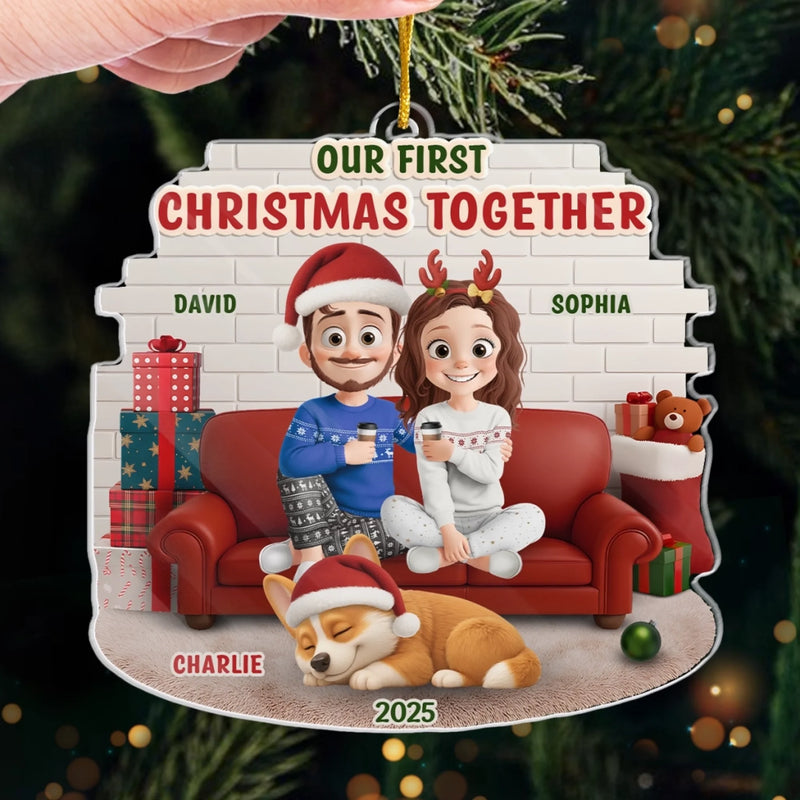 Custom First Christmas Acrylic Ornament - Personalized Anniversary Christmas Wedding Gifts For Husband And Wife, Dog Dad And Mom - Pawfect Match, Confirmed By Santa
