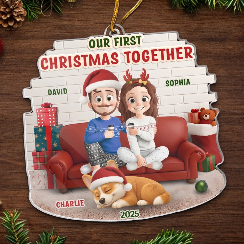 Custom First Christmas Acrylic Ornament - Personalized Anniversary Christmas Wedding Gifts For Husband And Wife, Dog Dad And Mom - Pawfect Match, Confirmed By Santa