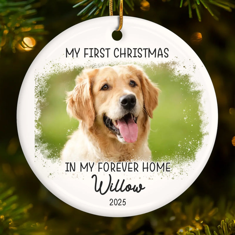 Custom Photo First Christmas Pet Ceramic Ornament - Personalized Christmas Birthday Gifts For Dog Lovers, Cat Lovers, Pet Dad And Mom, New Pet Ornament - First Christmas With Fur Baby