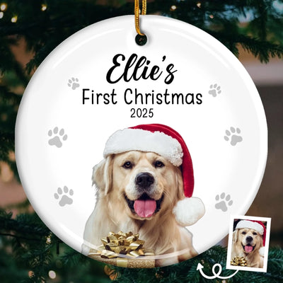 Custom Photo First Christmas Pet Ceramic Ornament - Personalized Christmas Birthday Gifts For Dog Lovers, Cat Lovers, Pet Dad And Mom, New Pet Ornament - Our First Fur Christmas