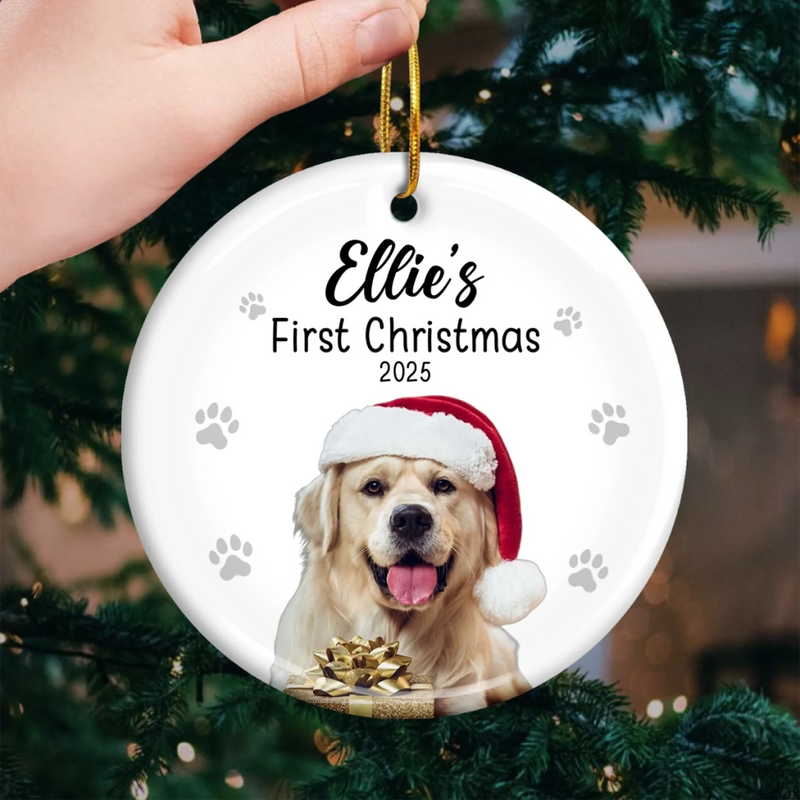 Custom Photo First Christmas Pet Ceramic Ornament - Personalized Christmas Birthday Gifts For Dog Lovers, Cat Lovers, Pet Dad And Mom, New Pet Ornament - Our First Fur Christmas