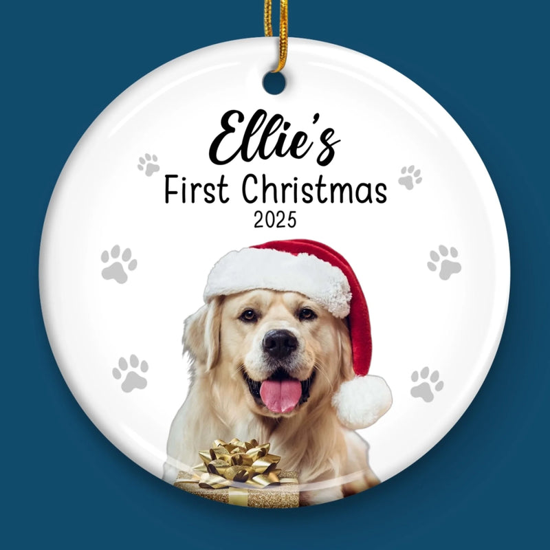 Custom Photo First Christmas Pet Ceramic Ornament - Personalized Christmas Birthday Gifts For Dog Lovers, Cat Lovers, Pet Dad And Mom, New Pet Ornament - Our First Fur Christmas