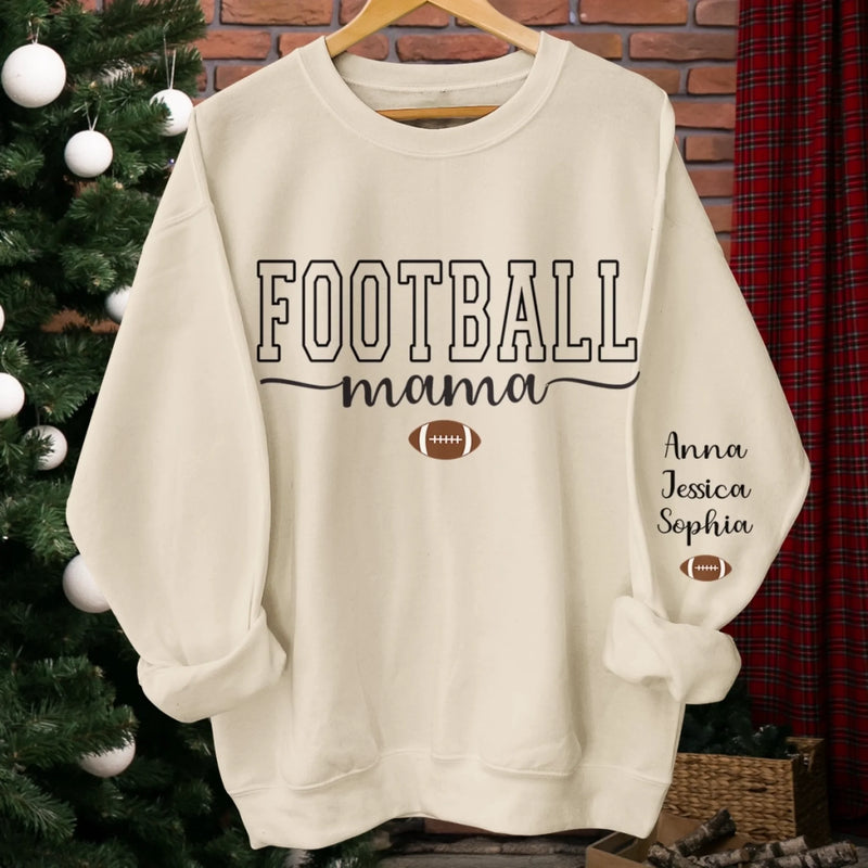 Custom Football Mama Unisex Sweatshirt, Hoodie With Design On Sleeve Personalized Birthday Football Gifts For Mom, Football Lovers, NFL Fans, Sport Lovers - Football Mama with Kids Name