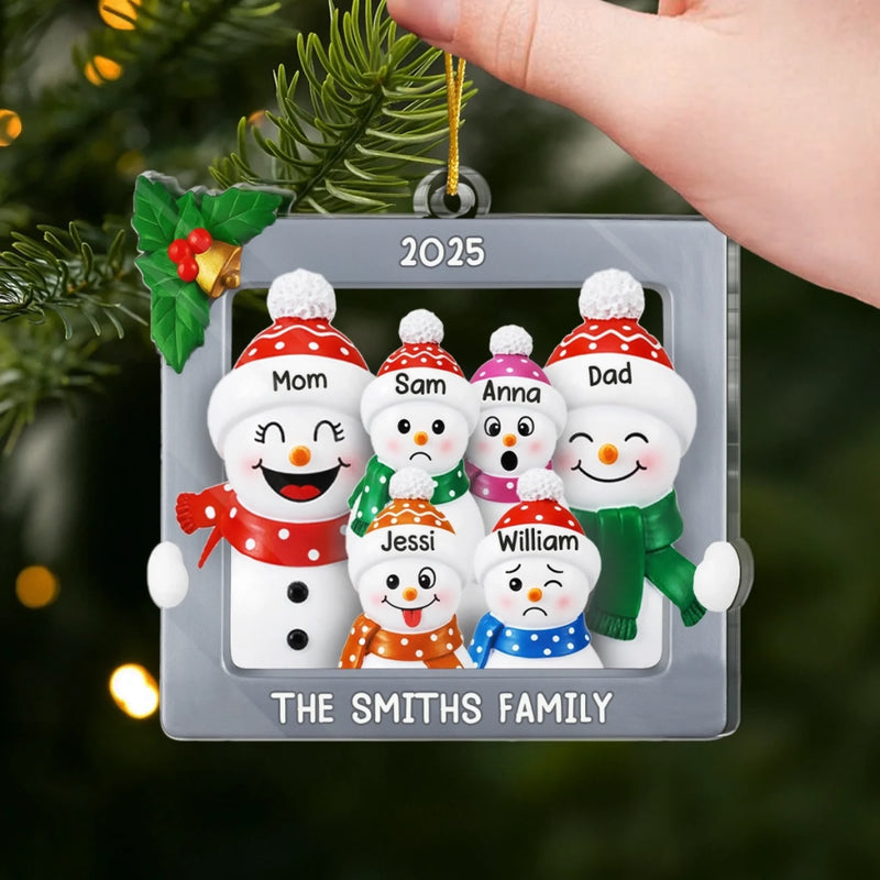 Custom Snowman Acrylic Ornament - Personalized Christmas Birthday Gifts For Mom, Dad, Brother, Sister, Kids - Family Melts The Cold