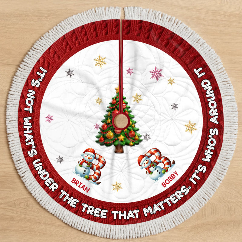 Custom Snowman Tree Skirt - Personalized Christmas Birthday Gifts For Mom, Dad, Brother, Sister, Kids - Hugs Beneath The Tree