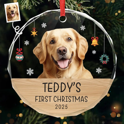 Custom Photo First Christmas Pet Glass Ornament - Personalized Christmas Birthday Gifts For Dog Lovers, Cat Lovers, Pet Dad And Mom, New Pet Ornament - Paw-Fect Christmas Begin