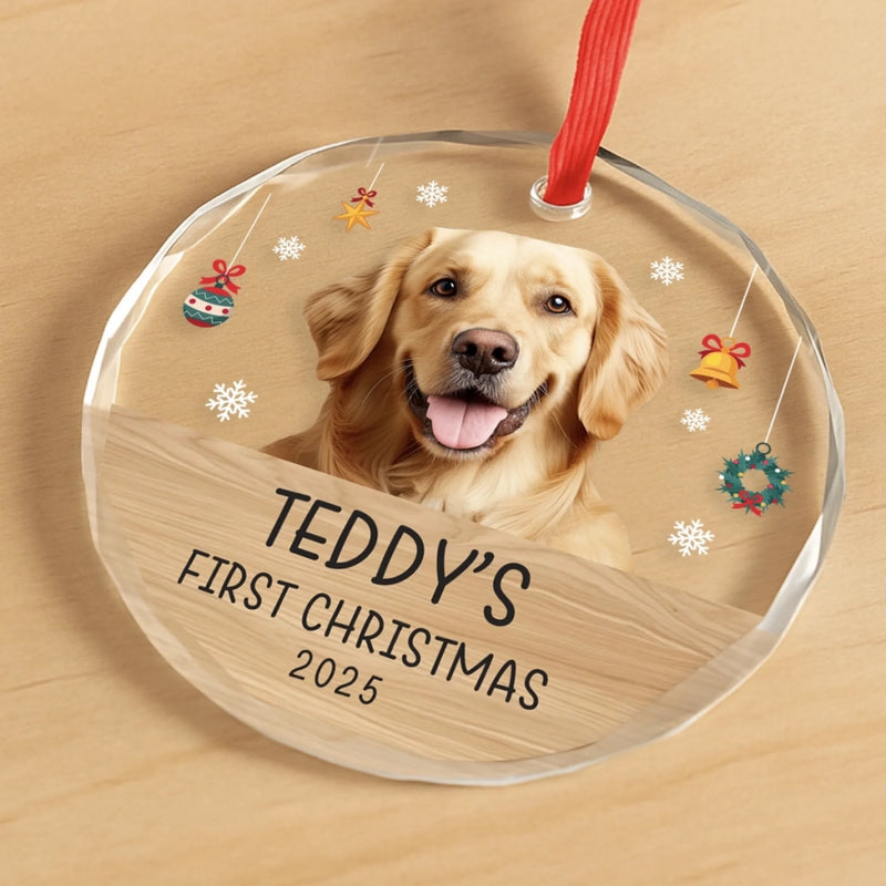 Custom Photo First Christmas Pet Glass Ornament - Personalized Christmas Birthday Gifts For Dog Lovers, Cat Lovers, Pet Dad And Mom, New Pet Ornament - Paw-Fect Christmas Begin